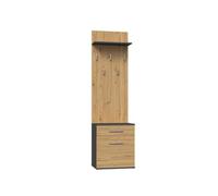 CDF Zapatero con perchero - Juego de muebles de pasillo con cajón, armario, 5 ganchos y estante, moderno armario para zapatos y chaquetas - Color antracita y roble Artisan