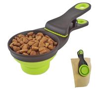 Cdipesp Cuchara multifunción 3 en 1 para comida para perros con medidas y clip para bolsa, taza medidora plegable de alimentos para perros para animales, cucharas medidoras de silicona, capacidad de 1