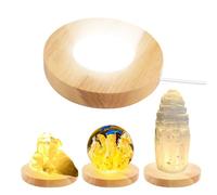 CDIYTOOL Base de luz LED de madera, base de exhibición de luz redonda USB con 3 modos de luz, base de madera de atenuación de 10 niveles, soporte redondo para cristal, resina, arte acrílico (madera