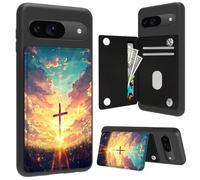 Cdkfxjy Funda tipo cartera para Google Pixel 9/9 Pro con ranura para tarjetas, piel sintética, función atril, doble cierre magnético, protección a prueba de golpes, cruz y puesta de sol