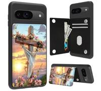 Cdkfxjy Funda tipo cartera para Google Pixel 9/9 Pro con ranura para tarjetas, piel sintética, función atril, doble cierre magnético, protección a prueba de golpes, cruz con flores silvestres