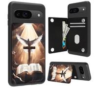 Cdkfxjy Funda tipo cartera para Google Pixel 9/9 Pro con ranura para tarjetas, piel sintética, función atril, doble cierre magnético, protección a prueba de golpes, paloma y cruz