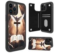 Cdkfxjy Funda tipo cartera para iPhone 14 Pro Max con ranura para tarjetas, piel sintética, función atril, doble cierre magnético, protección a prueba de golpes, para 14 Pro Max, paloma y cruz