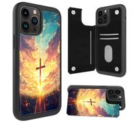 Cdkfxjy Funda tipo cartera para iPhone 15 Pro Max con ranura para tarjetas, piel sintética, función atril, doble cierre magnético, protección a prueba de golpes, para 15 Pro Max, cruz y puesta de sol