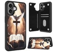 Cdkfxjy Funda tipo cartera para iPhone 16 con ranura para tarjetero, piel sintética, función atril, doble cierre magnético, protección a prueba de golpes, para iPhone 16, paloma y cruz