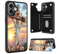 Cdkfxjy Funda tipo cartera para iPhone 16 Plus con ranura para tarjetas, piel sintética, función atril, doble cierre magnético, protección a prueba de golpes, funda para teléfono 16 Plus, cruz con