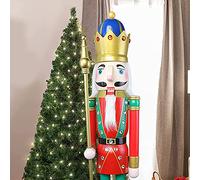 CDL 120cm de Altura tamaño Grande/tamaño Gigante Rojo Navidad Adorno de Cascanueces Rey de Madera en Soporte cetro de Oro para Interior Exterior Navidad/Caso/Ceremonias/Comercial decoración K18