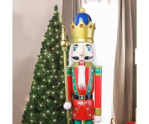 CDL 120cm de Altura tamaño Grande/tamaño Gigante Rojo Navidad Adorno de Cascanueces Rey de Madera en Soporte cetro de Oro para Interior Exterior Navidad/Caso/Ceremonias/Comercial decoración K18