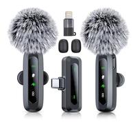 CDMVAB - Paquete de 2 micrófonos inalámbricos Lavalier para iPhone 15 16, iOS y Android, mini micrófono USB C, pantalla LED, micrófono con clip para grabación de video, TikTok, YouTube, Vlog