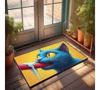 CDSS Divertida decoración al aire libre con gato azul bebiendo leche de paja roja felpudo para entrada, decoración de sala de juegos (40 x 60 cm)