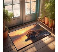 CDSS Divertida decoración al aire libre, puesta de sol, serenidad: un perro tranquilo descanso junto al lago, felpudo para entrada, decoración de sala de juegos (40 x 60 cm)