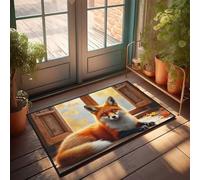 CDSS Divertidas alfombras de baño con diseño de zorro otoñal junto a la ventana, felpudo para puerta delantera y puerta delantera (40 x 60 cm)