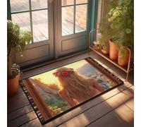 CDSS Divertidas alfombras para puerta delantera, atardecer, serenidad: una corona floral, felpudo de invierno al aire libre, alfombra de cocina estilo granja (40 x 60 cm)