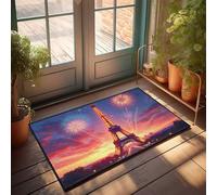 CDSS Divertidas alfombras para puerta delantera, noche parisina: Torre Eiffel con fuegos artificiales, alfombra de invierno para exteriores, alfombra de cocina, estilo granja (40 x 60 cm)