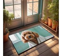 CDSS Divertidas alfombrillas de bienvenida para puerta delantera, adorable perro, secado con una toalla, felpudo divertido para decoración de patio, barra para hombre, cueva (40 x 60 cm)