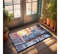 CDSS Divertidos felpudos para entrada al aire libre, búhos nevados al atardecer, felpudo divertido para porche de otoño (50 x 80 cm)