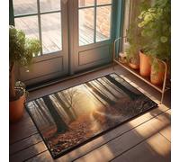 CDSS Divertidos tapetes de bienvenida para puerta delantera, amanecer en el bosque otoñal, felpudo divertido para decoración de patio, bar para hombre (50 x 80 cm)