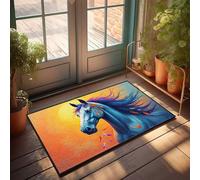 CDSS Felpudo absorbente para puerta delantera, diseño de caballo colorido con plumas al atardecer, decoración del hogar occidental para interiores (40 x 60 cm)
