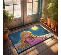 CDSS Felpudo absorbente para puerta delantera, diseño de niña con oso de peluche bajo la luz de la luna, decoración interior occidental para el hogar (65 x 90 cm)
