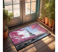 CDSS Felpudo al aire libre París en flor: una primavera con vista de la Torre Eiffel, felpudo de bienvenida para interiores y exteriores (65 x 90 cm)