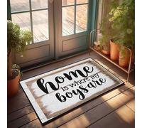 CDSS Felpudo con texto en inglés "Friends Door Home Sweet Home: Where My Boys Belong" para exteriores, divertido tapete de primavera (40 x 60 cm)
