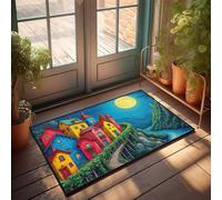 CDSS Felpudo con texto en inglés «Welcome Mats Funny Magical Night Village By The River» para exteriores (40 x 60 cm)