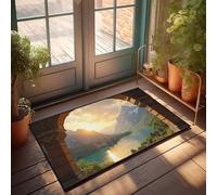 CDSS Felpudo con texto en inglés «Welcome Mats Funny Sunset Over The Lake And Mountains» para exteriores (40 x 60 cm)