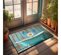 CDSS Felpudo de bienvenida para puerta delantera, baño, felicidad con mariposas azules y margaritas, felpudo divertido para puerta delantera, accesorios para jugadores (40 x 60 cm)