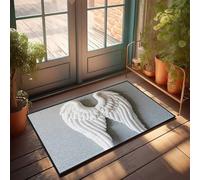 CDSS Felpudo de bienvenida personalizado con alas de ángel blanco para decoración de pared gris para la cocina Welcome-Ish (65 x 90 cm)