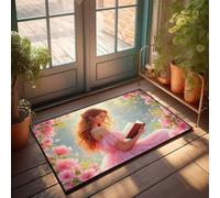 CDSS Felpudo de interior con texto en inglés "Funny Girl Reading In A Flower", para puerta principal, entrada, verano, 50 x 80 cm
