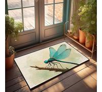 CDSS Felpudo de otoño para entrada al aire libre, hogar, libélula azul en una rama, felpudo de interior para entrada pequeña (65 x 90 cm)