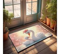 CDSS Felpudo de verano con texto en inglés "Love in the Water: A Swan Family'S Heartwarm's", felpudo de puerta para exteriores divertido tapete de porche de otoño (50 x 80 cm)
