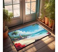 CDSS Felpudo de verano para exteriores, playa, paraíso con faro y palmeras, felpudo divertido para porche de otoño (65 x 90 cm)