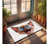 CDSS Felpudo divertido para decoración de habitación, diseño de gato con ojos azules grandes, decoración de porche al aire libre (65 x 90 cm)