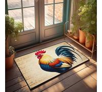 CDSS Felpudo divertido y colorido de gallo sobre fondo de manuscrito antiguo, felpudo de interior para puerta delantera, tapete de verano (65 x 90 cm)
