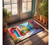 CDSS Felpudo divertido y colorido de las calles de Burano: un paraíso veneciano, felpudo de interior para puerta delantera, tapete de verano (65 x 90 cm)