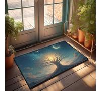 CDSS Felpudo grande para puerta delantera, diseño de árbol de la vida bajo las estrellas, decoración al aire libre para porche delantero, tapete de otoño para exteriores (65 x 90 cm)