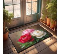 CDSS Felpudo para casa con tres hermosas peonías en rojo, rosa y blanco, tapete de bienvenida para el aula, decoración de puerta delantera (40 x 60 cm)