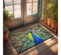CDSS Felpudo para entrada al aire libre, divertido pavo real con plumas vibrantes, decoración divertida para bar, casa de campo (40 x 60 cm)