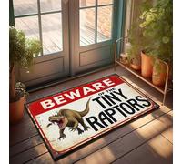 CDSS Felpudos de otoño para entrada al aire libre, hogar, Tiny Raptors: un dinosaurio con señal de advertencia, felpudo para puerta interior para entrada pequeña (65 x 90 cm)
