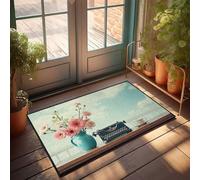 CDSS Felpudos para exteriores, vintage, máquina de escribir y flores en una mesa de madera, felpudo de bienvenida para interiores y exteriores (50 x 80 cm)