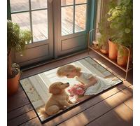 CDSS Tapete de baño de estilo rústico con diseño floral con texto en inglés "A Little Girl And Her Pupit", divertido tapete de baño para decoración de dormitorio (65 x 90 cm)