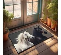 CDSS Tapete de baño de granja con dos caballos majestuosos: blanco y negro, divertido tapete de baño para decoración de dormitorio (65 x 90 cm)