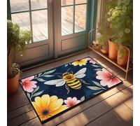 CDSS Tapete de bienvenida de verano con abejas y flores: un felpudo de armonía natural para decoración de patio al aire libre para entrada exterior (65 x 90 cm)