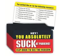 CDXHOME Bad Parking Cards - 100 tarjetas de estacionamiento con texto en inglés «You Absolutely Suck At Parking», divertidas entradas de infracción de estacionamiento con múltiples razones de