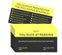 CDXHOME Bad Parking Cards - 100 tarjetas de estacionamiento con texto en inglés "You Suck At Parking", divertidas entradas de infracción de estacionamiento con múltiples razones de infracción (3.5 x 2