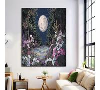 CDXNORA Cuadro en lienzo Luna Flores Árboles, Lienzos decorativo no tejido Estilo De Pintura Al Óleo, Rosa impreso sobre lienzo póster, decoración de pared para sala de estar dormitorio 40x60 cm