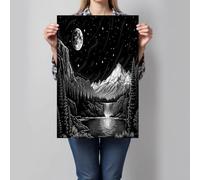 CDXNORA Cuadros Decoracion Salon Cielo Estrellado Bosque Lago, Lienzos decorativos Tranquilo Misterioso 60x90 cm, Negro Cuadro Sobre Lienzo Vertical Dormitorio Cuadros Pared Imágenes Wall Art Prints