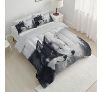 CDXNORA Edredón 4 Estaciones Estampado Bosque Lobos, Suave Confortable Animales Salvajes Realistas Microfibra En Blanco Negro Edredón, para Niñas Juveniles Adulto Transpirable Edredones 264x228 cm