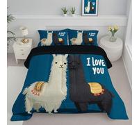 CDXNORA Edredón Azul Cama, Edredón Conforter Estampado Alpaca Amor, Edredónes Reversible Estilo Lindo Y Romántico Invierno Ligero y Cálido, para Cualquier Temporada 240x220 cm con 2 Fundas